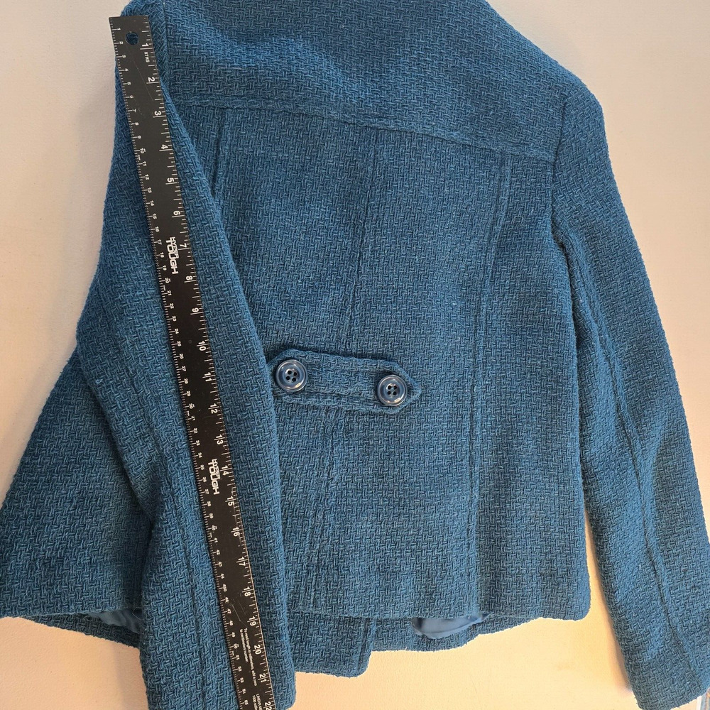 Vintage Frenchi Peacoat Women's Medium Wool Blend Collard Short Length Blue Teal - Picture 14 of 16